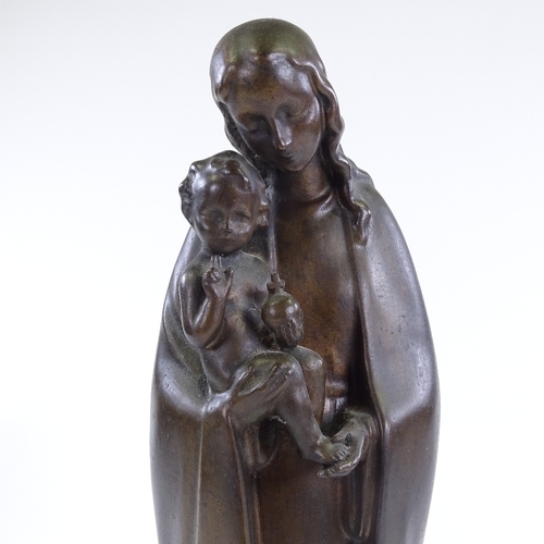 316 - A 19th century patinated bronze sculpture of the Madonna and infant Christ, unsigned, height 40cm