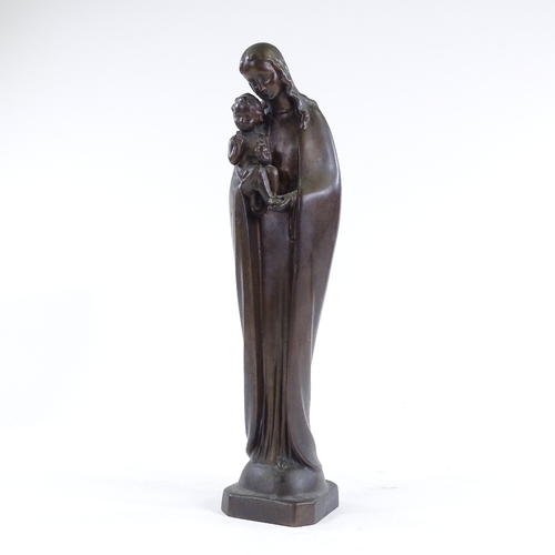 316 - A 19th century patinated bronze sculpture of the Madonna and infant Christ, unsigned, height 40cm