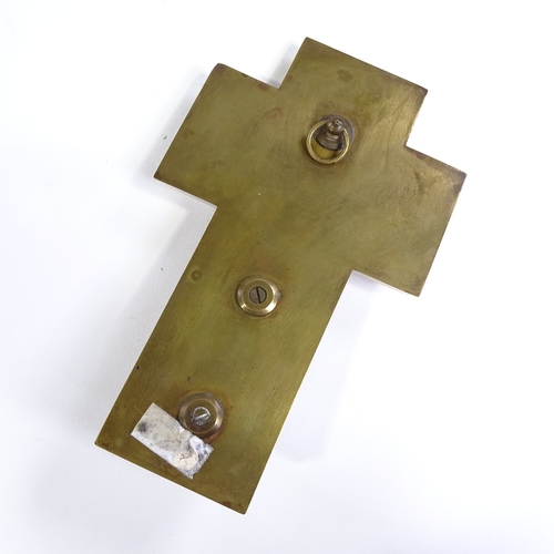 317 - A 19th century wall-mounted alabaster and brass cross, with brass and champleve enamel mounts, heigh... 