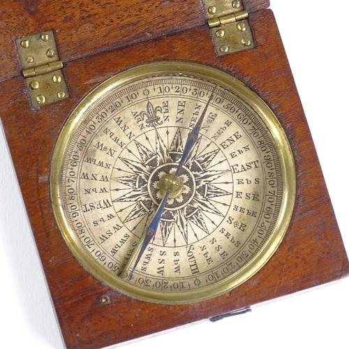 319 - An 18th century mahogany-cased and brass-mounted compass, case width 8cm