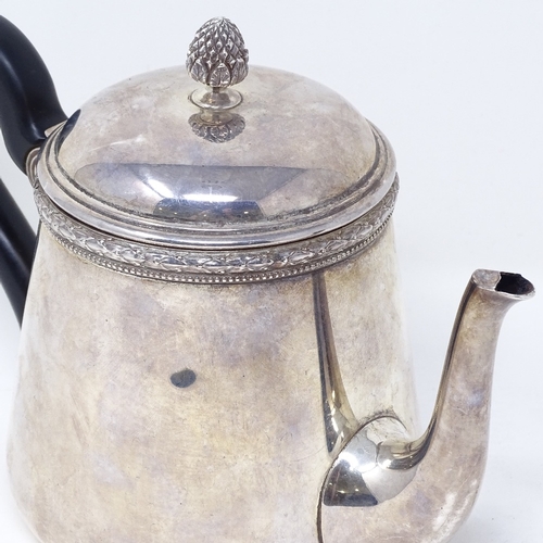 823 - A French silver teapot of plain tapered form with pineapple knop, height 14cm, 12.7oz