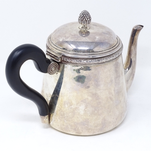 823 - A French silver teapot of plain tapered form with pineapple knop, height 14cm, 12.7oz