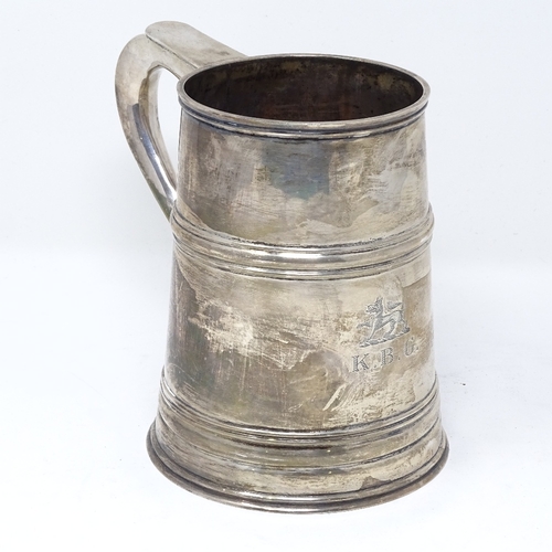 824 - A George V silver pint mug, of tapered form, with banded body, by Harrods Ltd, hallmarks London 1924... 