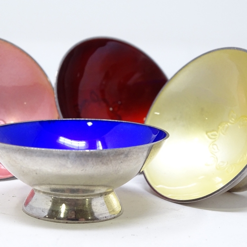 831 - 4 Danish sterling silver and coloured harlequin enamel salt dishes, by Volmer Bahner, diameter 5cm, ... 