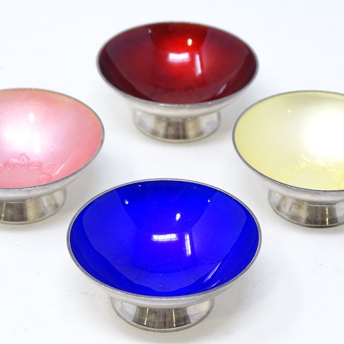 831 - 4 Danish sterling silver and coloured harlequin enamel salt dishes, by Volmer Bahner, diameter 5cm, ... 