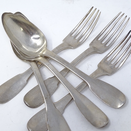 834 - 3 French silver dinner forks, and 3 matching dinner spoons, length 21.5cm, 17oz total (6)