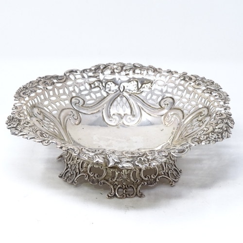 841 - A Victorian silver bon bon dish, with relief embossed ribbon and floral decoration, by Levi & Salama... 