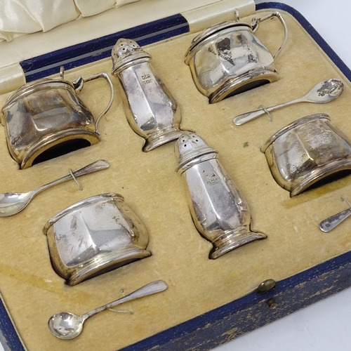 844 - Cased 6-piece silver cruet set, by Mappin & Webb, hallmarks Birmingham 1927