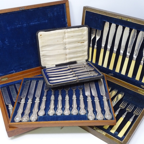 846 - 5 cased sets of silver and plated cutlery, including fish set, knives etc