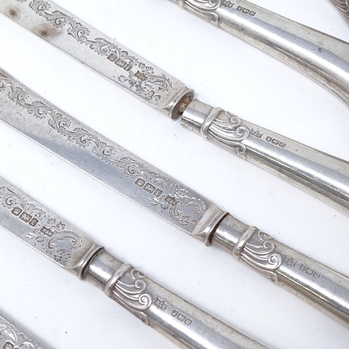 848 - A set of 12 silver pistol-grip forks, by Mappin & Webb, hallmarks Birmingham 1904, together with a s... 