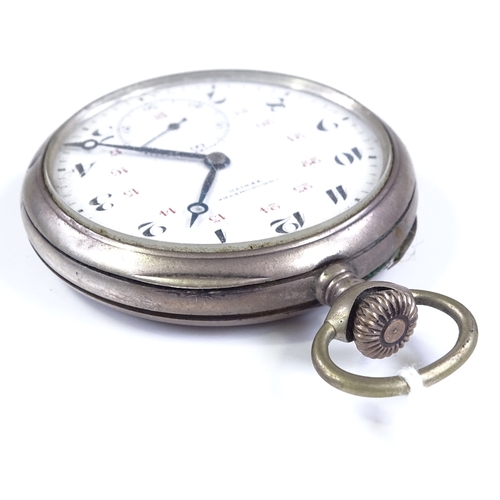 371 - ZENITH - a Continental silver-cased open-face top-wind pocket watch, white enamel dial with Deco Ara... 