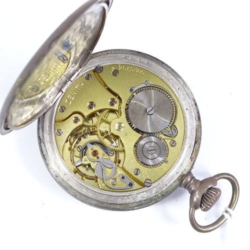 371 - ZENITH - a Continental silver-cased open-face top-wind pocket watch, white enamel dial with Deco Ara... 