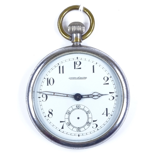 372 - JAEGER LECOULTRE - a steel-cased GSTP military issue open-face top-wind pocket watch, Deco Arabic nu... 