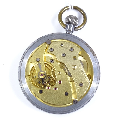 372 - JAEGER LECOULTRE - a steel-cased GSTP military issue open-face top-wind pocket watch, Deco Arabic nu... 