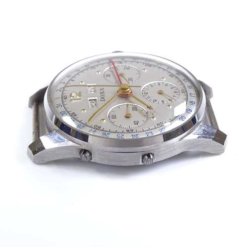 374 - DOXA - a stainless steel triple-calendar chronograph mechanical wristwatch, silvered dial with gilde... 