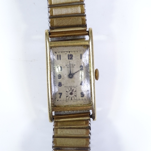 376 - BUTEX - an Art Deco 14ct gold mechanical wristwatch, silvered dial with Arabic numerals and subsidia... 