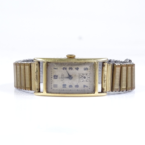 376 - BUTEX - an Art Deco 14ct gold mechanical wristwatch, silvered dial with Arabic numerals and subsidia... 