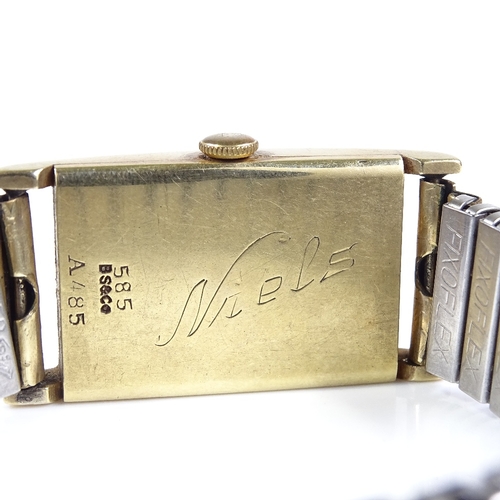 376 - BUTEX - an Art Deco 14ct gold mechanical wristwatch, silvered dial with Arabic numerals and subsidia... 