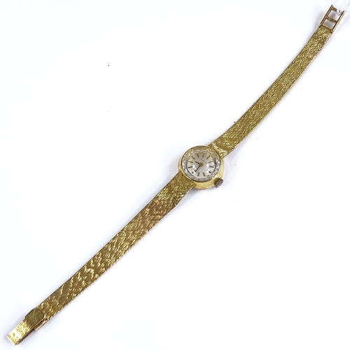 381 - ZENITH - a lady's 18ct gold mechanical wristwatch, silvered dial with baton hour markers, on 18ct te... 