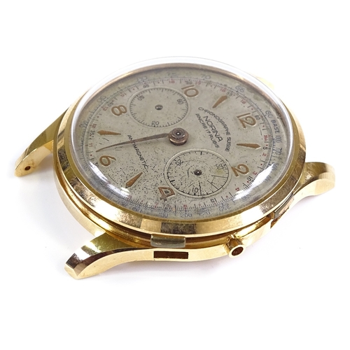 382 - NORINA - a gold plated chronograph mechanical wristwatch head, gilded Arabic numerals and 2 subsidia... 