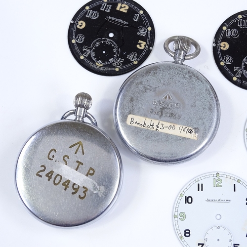 384 - JAEGER LECOULTRE - 2 GSTP military issue steel-cased pocket watches, British Broad Arrow, case width... 