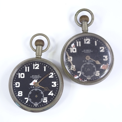 385 - 2 Air Ministry Cockpit Mark V pocket watches, black dials with Arabic numerals and British Broad Arr... 