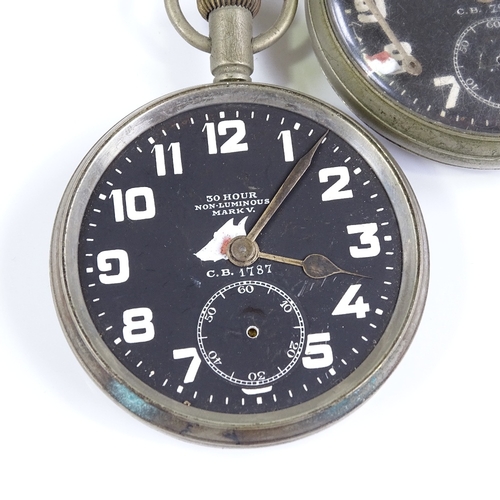 385 - 2 Air Ministry Cockpit Mark V pocket watches, black dials with Arabic numerals and British Broad Arr... 