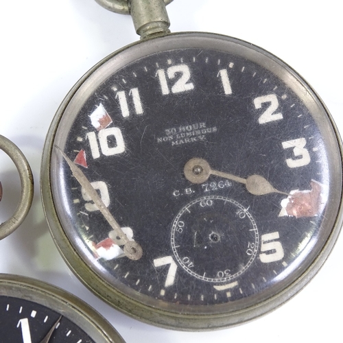 385 - 2 Air Ministry Cockpit Mark V pocket watches, black dials with Arabic numerals and British Broad Arr... 