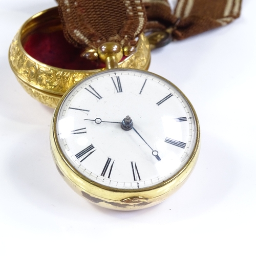 386 - An 18th century silver-gilt pair-cased lever pocket watch, by Daniel Fearon of London, white enamel ... 