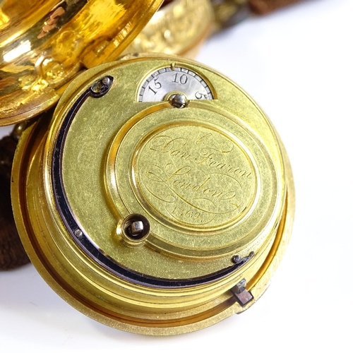 386 - An 18th century silver-gilt pair-cased lever pocket watch, by Daniel Fearon of London, white enamel ... 