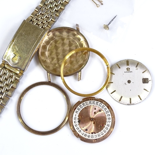 387 - OMEGA - a 9ct gold mechanical wristwatch, silvered dial with gilded baton hour markers and date aper... 