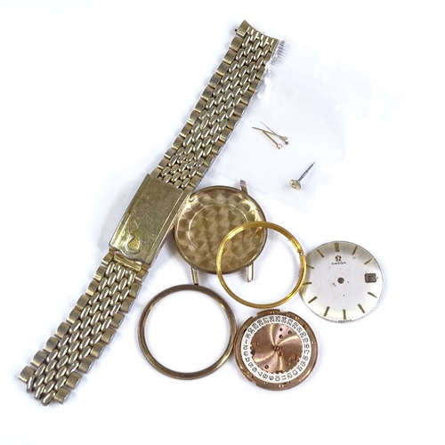 387 - OMEGA - a 9ct gold mechanical wristwatch, silvered dial with gilded baton hour markers and date aper... 