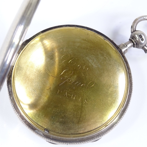 389 - A 19th century silver-cased open-face key-wind quarter repeat pocket watch, by Lepine of Paris, whit... 