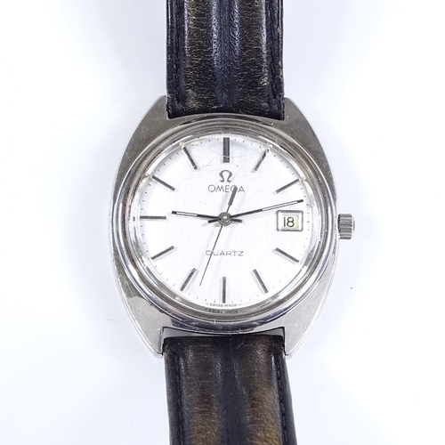 391 - OMEGA - a stainless steel quartz wristwatch, silvered dial with baton hours markers and date apertur... 