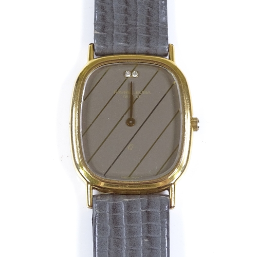 392 - FAVRE-LEUBA - a gold plated quartz wristwatch, silvered striped stone set dial, model no. 372, seria... 