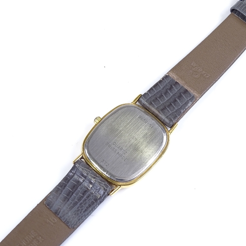 392 - FAVRE-LEUBA - a gold plated quartz wristwatch, silvered striped stone set dial, model no. 372, seria... 