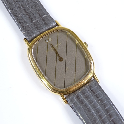 392 - FAVRE-LEUBA - a gold plated quartz wristwatch, silvered striped stone set dial, model no. 372, seria... 