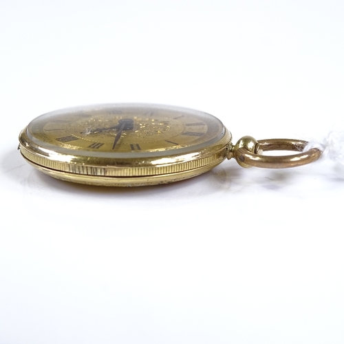 393 - A Swiss unmarked gold open-face key-wind fob watch, with detailed coloured enamel caseback, depictin... 