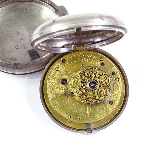 396 - A 19th century silver pair-cased open-face key-wind Verge pocket watch, by Thomas Porthouse of Popla... 