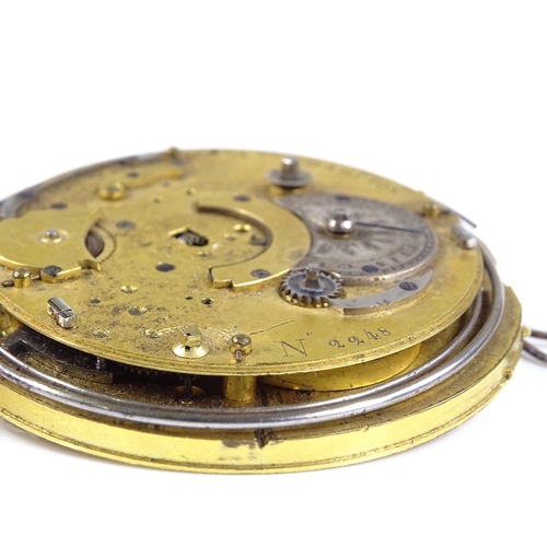 397 - A 19th century French Verge repeater partial pocket watch movement, by A Champion, no. 2248, diamete... 