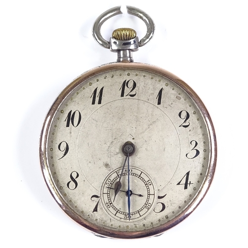 401 - A Continental silver niello open-face top-wind pocket watch, silvered dial with Deco Arabic numerals... 