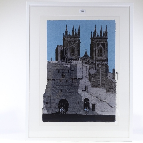 1009 - Robert Tavener, linocut print, York Minster, signed in pencil, no. 41/75, image size 25