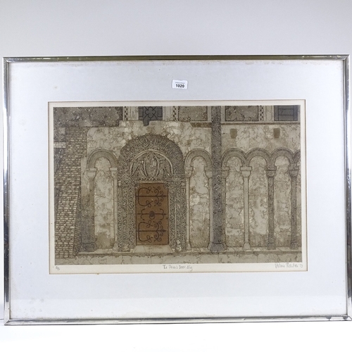 1020 - Valerie Thornton, etching, the prior's door, Ely, signed in pencil, no. 11/75, image size 15.5