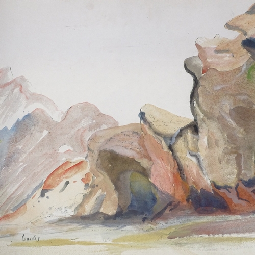 1021 - Marjorie Wailes, mixed media watercolour/gouache, volcanic tuff, Central Anatolia, signed, 15