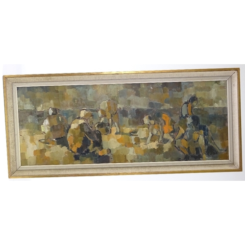 1026 - Mid-20th century oil on board, impressionist figures, unsigned, 14