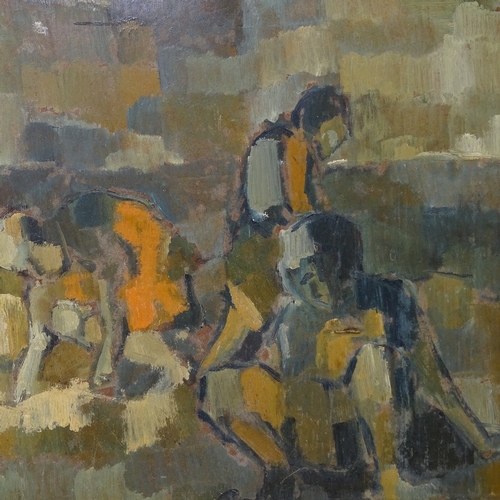 1026 - Mid-20th century oil on board, impressionist figures, unsigned, 14