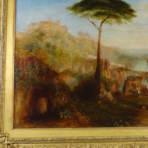 1028 - Major C G Pritchard RGA, oil on canvas, Classical landscape, original label on stretcher, 24