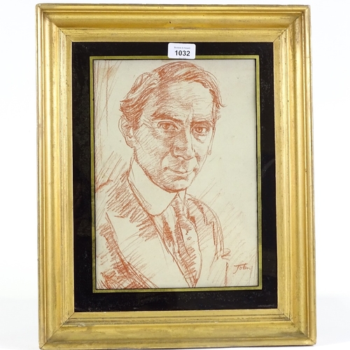 1032 - Augustus John (1878 - 1961), sanguine chalk drawing, portrait of a man, signed, 13