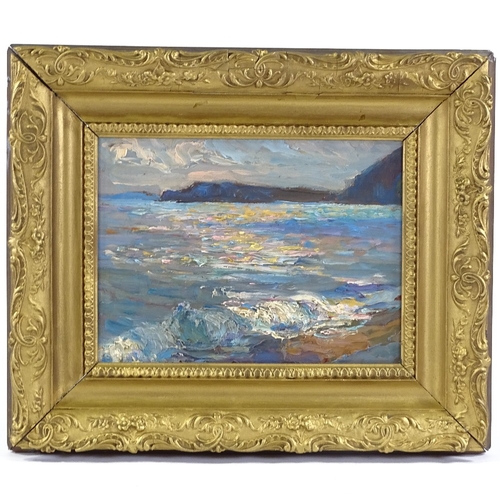 1033 - 19th/20th century oil on panel, impressionist coastal scene, unsigned, 8