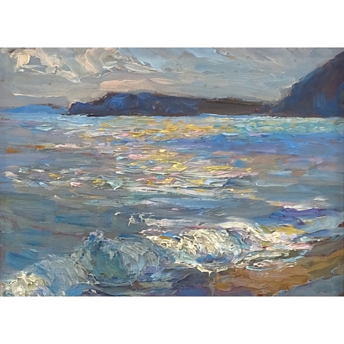 1033 - 19th/20th century oil on panel, impressionist coastal scene, unsigned, 8